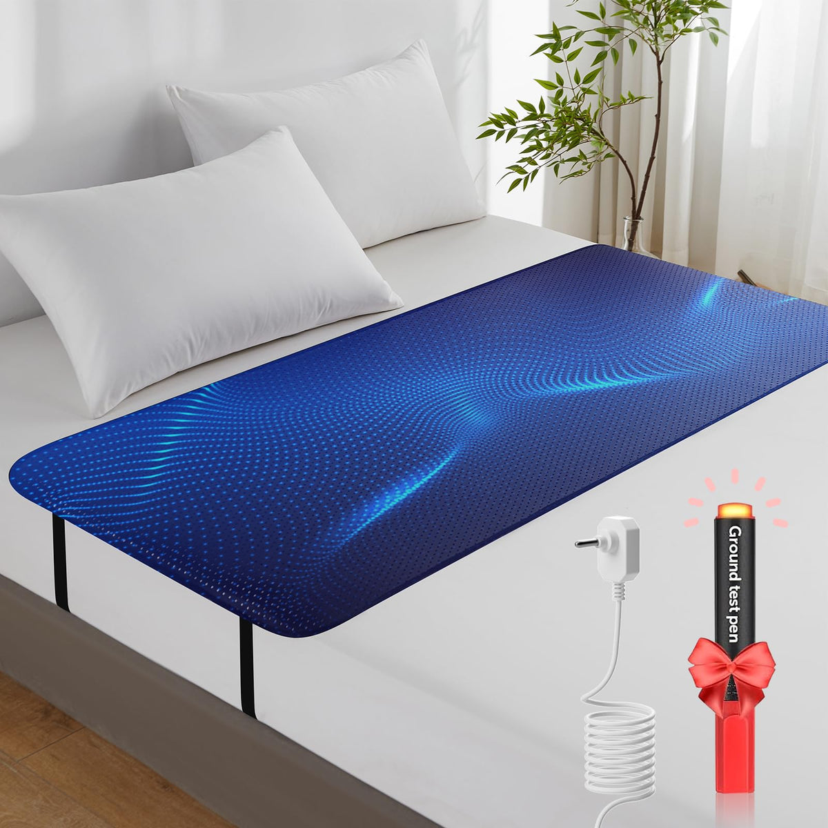 Voreek Grounding Mat For Bed, Earth Connected Mattress Cover Sheets Pad Grounding Kit (Queen 27''X60''), Grounding Cord, Bla