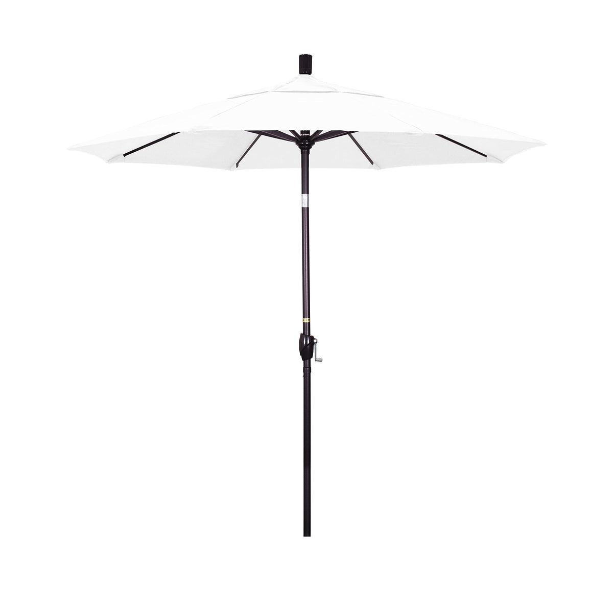 California Umbrella 7.5' Round Aluminum Market Umbrella, Crank Lift, Push Button Tilt, Bronze Pole, Sunbrella Natural