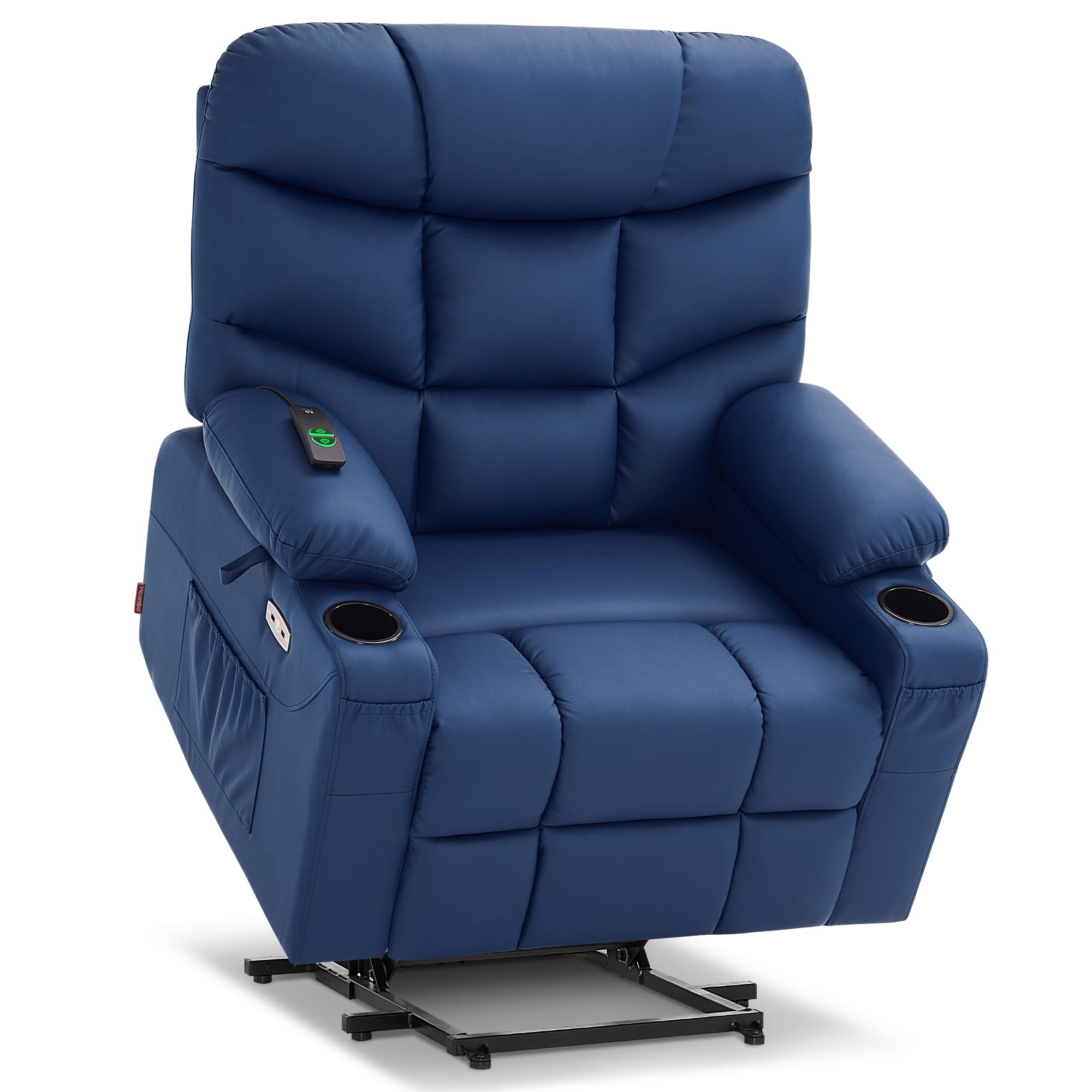Mcombo Power Lift Recliner Chair With Extended Footrest For Big Elderly People, Faux Leather R7289 (Navy Blue, Medium-Wide)