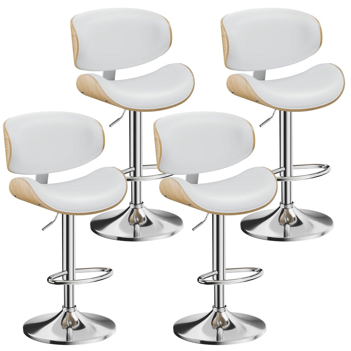 Yafiti Swivel Bar Stools Set Of 4 For Kitchen Counter, Adjustable Bentwood Barstools, Modern Pu Leather Upholstered Bar Chair Wi