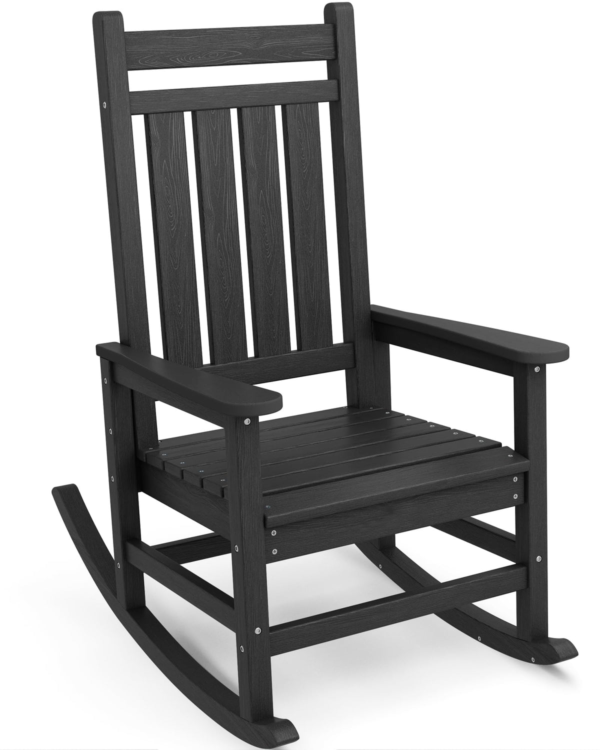 Serwall Oversized Rocking Chair, Outdoor Rocking Chair For Adults, All Weather Resistant Porch Rocker For Lawn Garden, Black