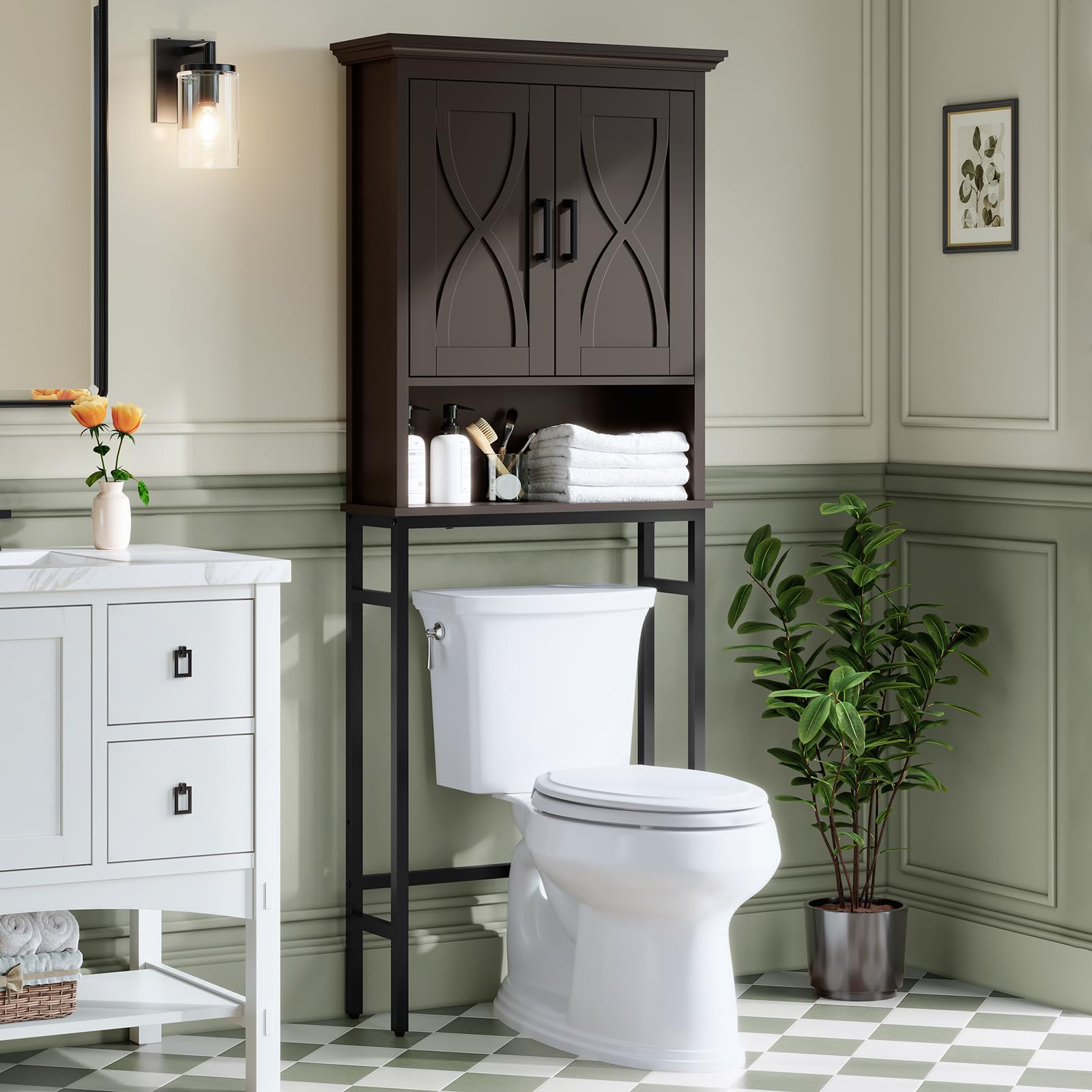 Baztin Over The Toilet Storage Cabinet, Over The Toilet Storage, Bathroom Storage Organizer Above The Toilet with Inner Adjustab