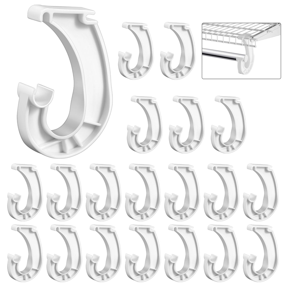 Wonderjune 20 Pcs Hanging Closet Rod Support, 3/4 Clothes Rod Bracket, Shelving J Shaped Closet Pole Holder for Wardrobe Cabinet