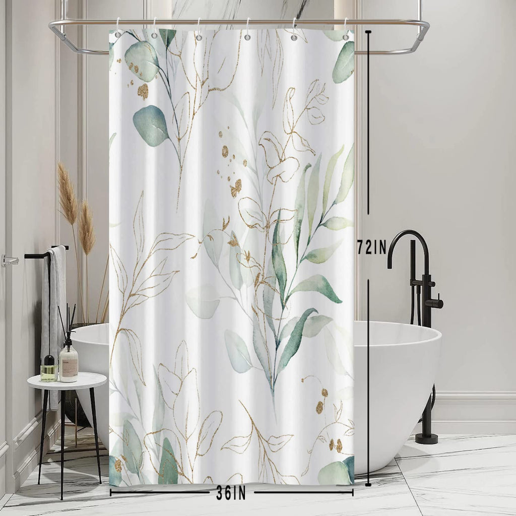 Ruelvth Stall Shower Curtain, Sage Green And Gold Eucalyptus Small Shower Curtain Set Waterproof Fabric Half Narrow Bathroom Dec