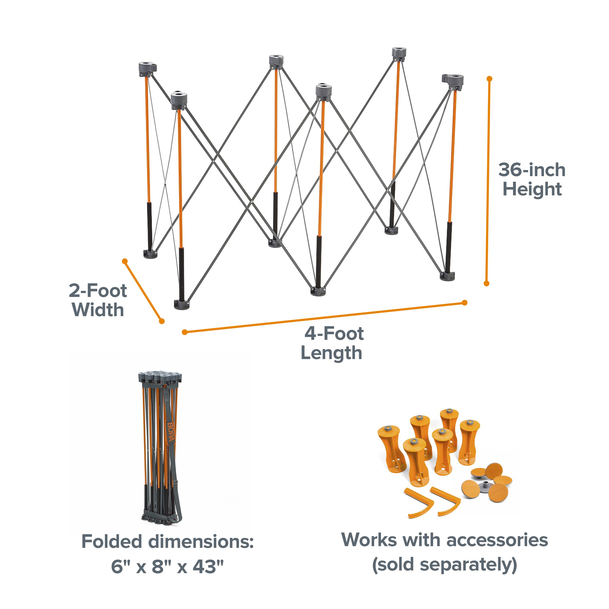 Bora Centipede Ct6 36 Inch Tall Portable Folding Workstand With Carry Strap, Collapsible Workbench, Construction Table, Support, Sawhorse, 2Ft X 4Ft, 36 Inch Work Height, 2,500Lb Weight Capacity