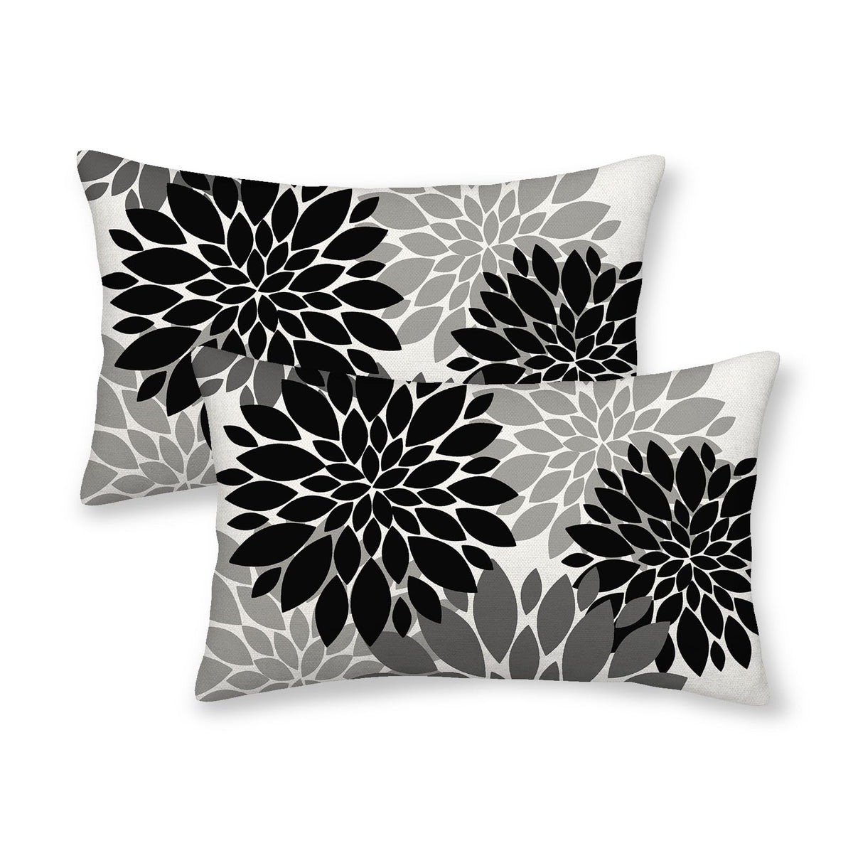 Cxmeifly Black Grey Gray Pillow Covers 12X20 Inch Set Of 2 Dahlia Floral Decor Throw Pillows Summer Modern Geometry Flower Outdo