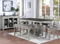 Steve Silver Furniture Hyland 7pc Rectangular Dining Set w/Server, 60 to 80-Inch Table w/ 20-Inch Leaf, 4 Vegan Leather Chairs, and Vegan Leather Bench, Dining Room, 60" L x 42" W x 36" H, Grey