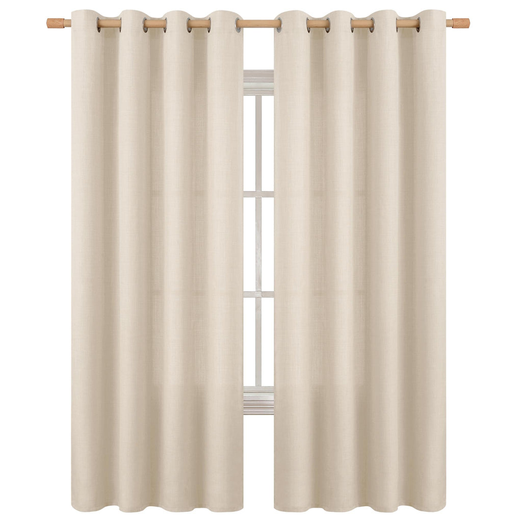 Bgment Faux Linen Curtains 90 Inches Long Set Of 2 Panels, Living Room Long Curtains Burlap Textured Thick Light Filtering Privacy Grommet Window Treatments, 52 X 90 Inch, Light Beige