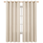 Bgment Faux Linen Curtains 90 Inches Long Set Of 2 Panels, Living Room Long Curtains Burlap Textured Thick Light Filtering Privacy Grommet Window Treatments, 52 X 90 Inch, Light Beige