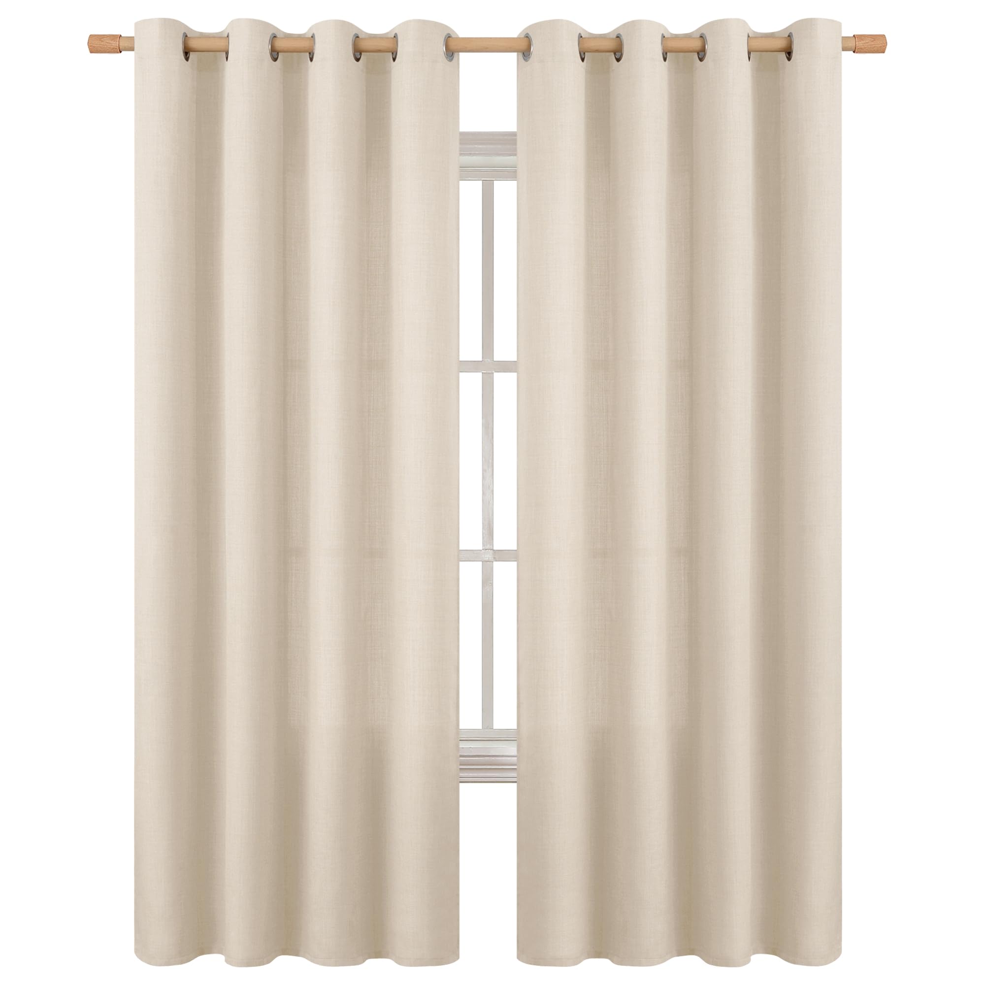 Bgment Faux Linen Curtains 90 Inches Long Set Of 2 Panels, Living Room Long Curtains Burlap Textured Thick Light Filtering Privacy Grommet Window Treatments, 52 X 90 Inch, Light Beige