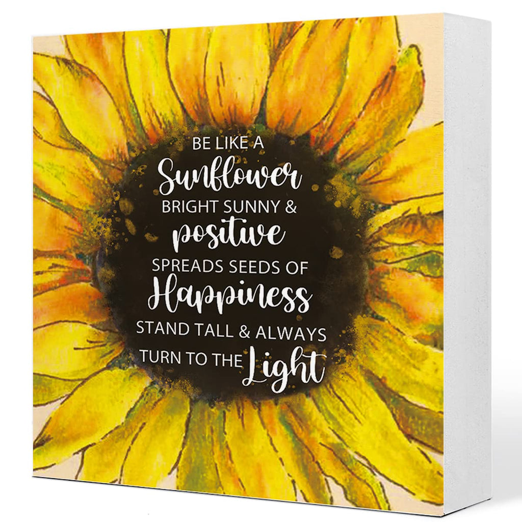 Be Like a Sunflower Bright Sunny and Positive Uplifting Positive Wooden Sign Desk Decor,Inspirational Wood Block Sign Desk Decor