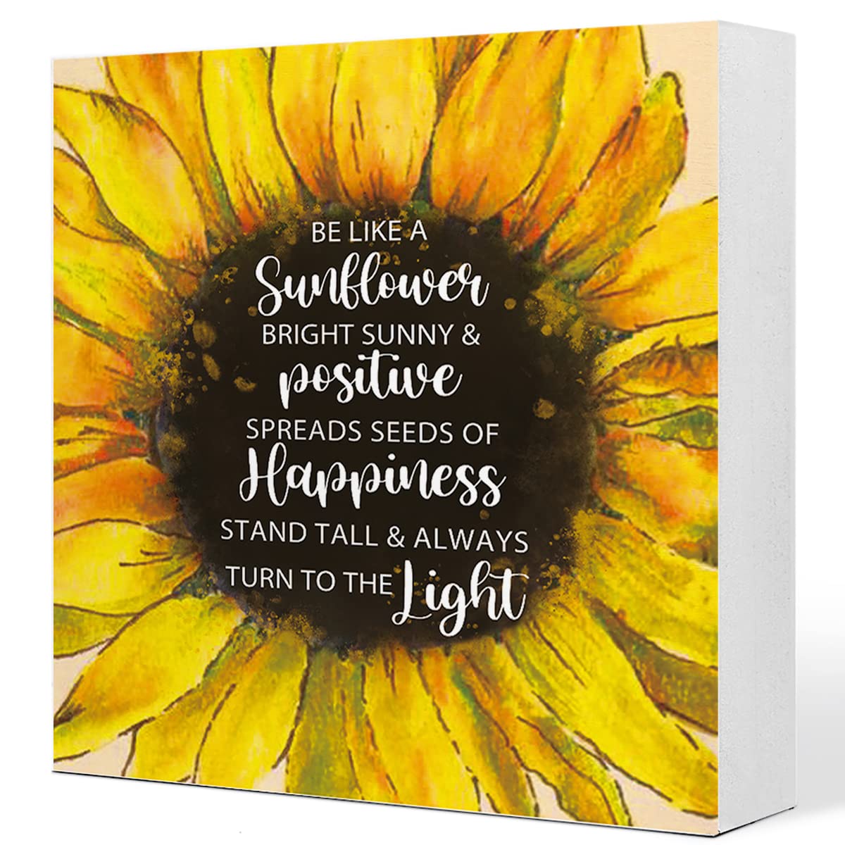 Be Like a Sunflower Bright Sunny and Positive Uplifting Positive Wooden Sign Desk Decor,Inspirational Wood Block Sign Desk Decor