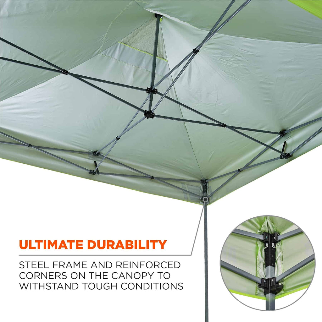 Pop Up Canopy Tent, Heavy Duty, 10' x 10' Area, Peak Height 14', Includes Wheeled Bag, Ergodyne Shax 6000, Lime