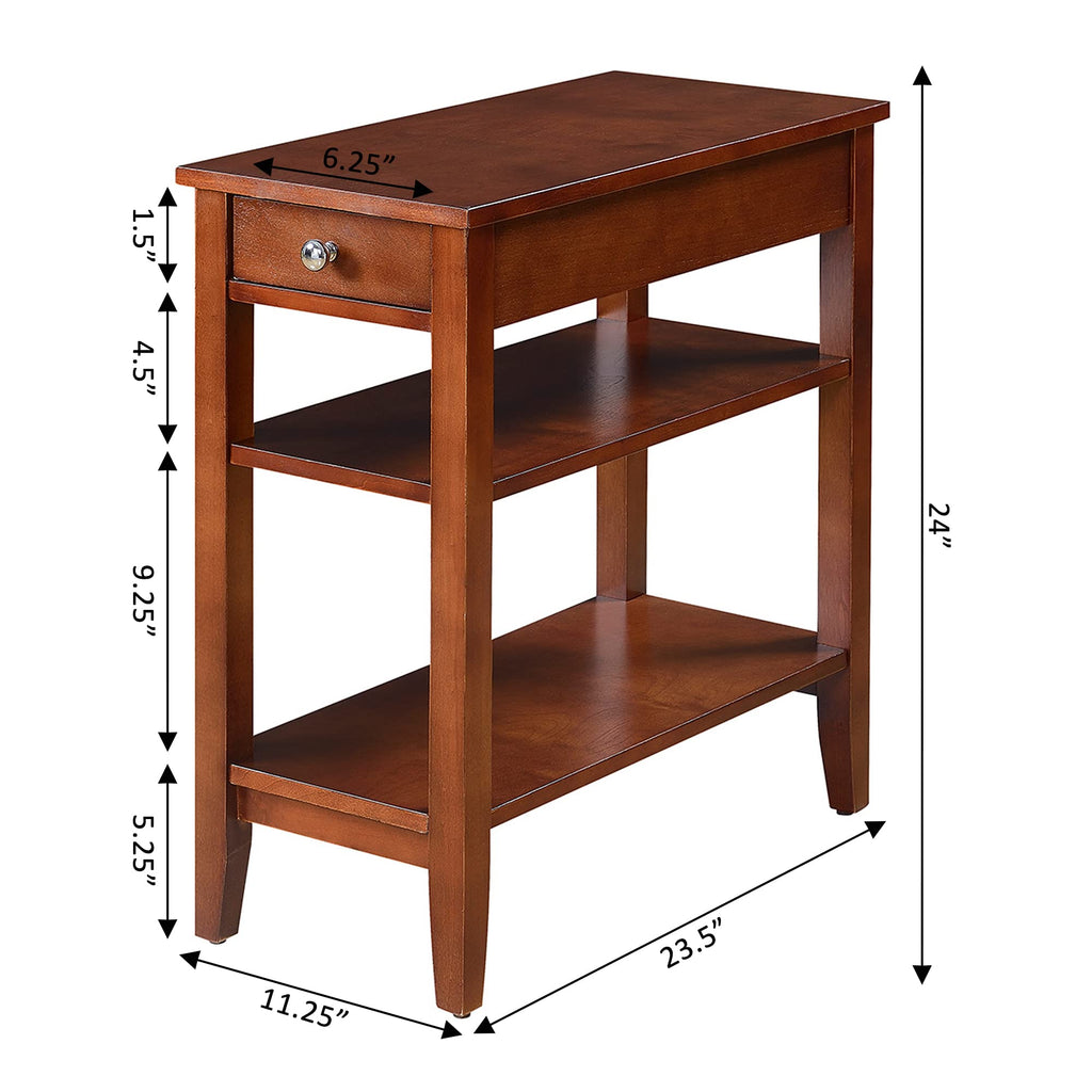 Convenience Concepts American Heritage Chairside End Table With Drawer 23.5' - Classic Living Room Table With Storage Shelf, Bedroom Nightstand, Mahogany