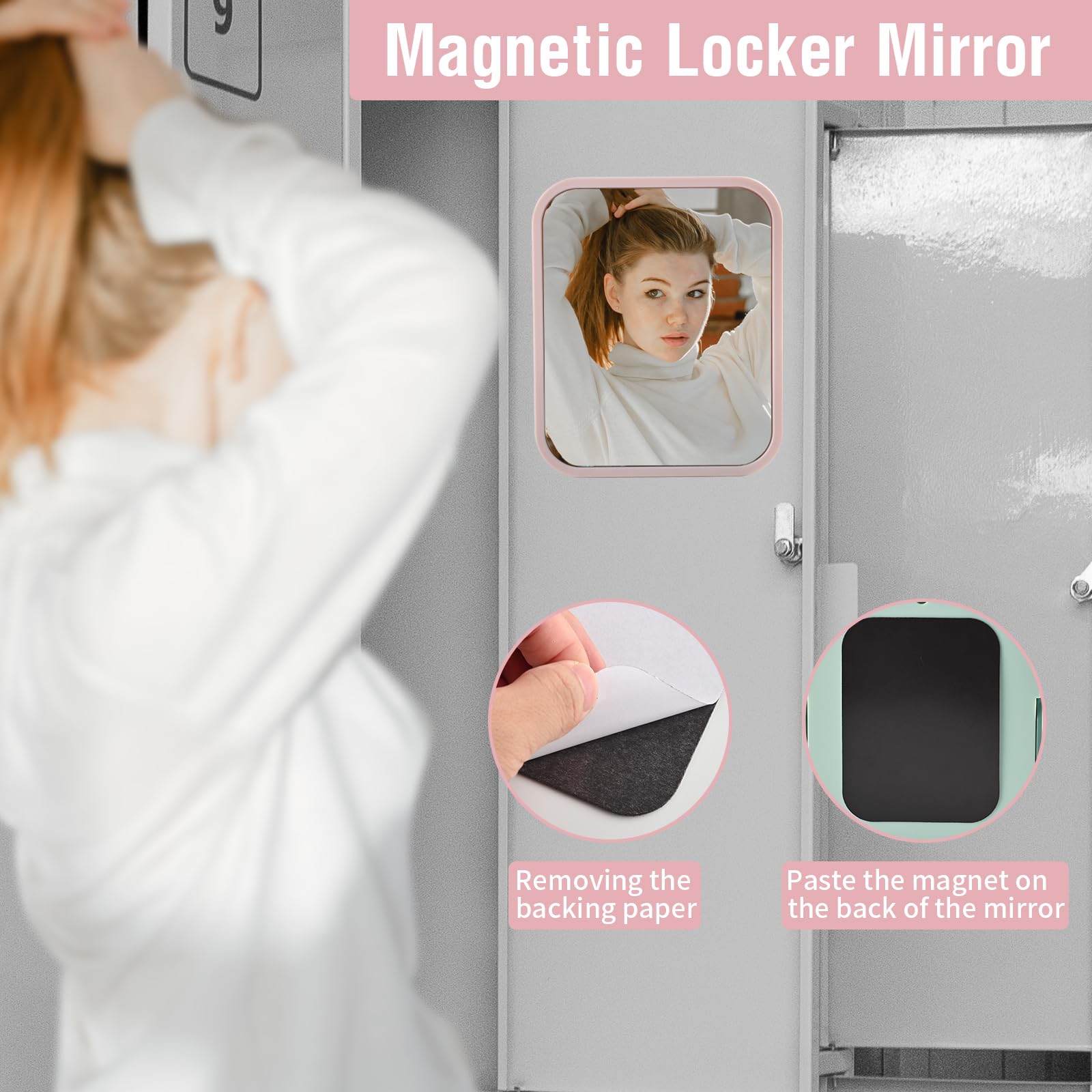 [3 Way To Use] Magnetic Locker Mirror, Tabletop Vanity Makeup Mirror, Portable Folding Mirror With Stand, Hanging Travel Mirror