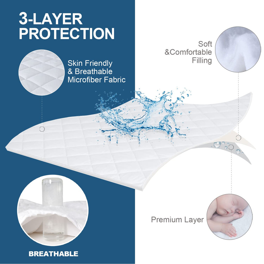 Twin Xl Mattress Protector Pad 2 Pack Quilted Waterproof, Absorbent Twin Extra Long Mattress Topper Cover For College Dorm, Deep Pocket Stretches Up To 16 Inch
