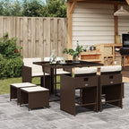 vidaXL - Patio Dining Set with Cushions - 9 Piece Outdoor Furniture - Brown PE Rattan and Tempered Glass Table - Garden/Backyard/Patio Chairs and Stools