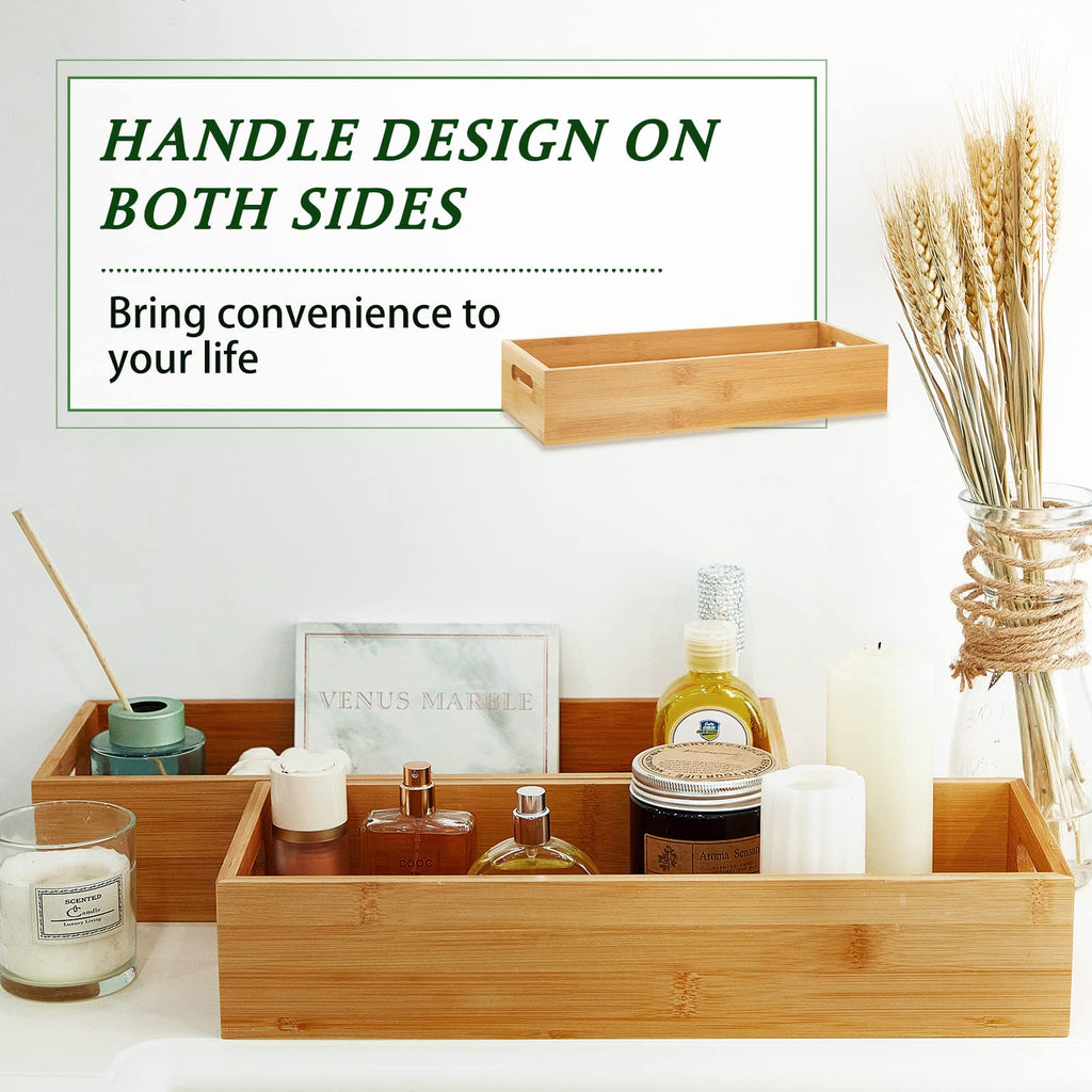 2 Pcs Bamboo Toilet Tank Tray Bathroom Trays Bamboo Bathroom Organizer Wood Toilet Paper Basket With Handles Bamboo Bathroom Box