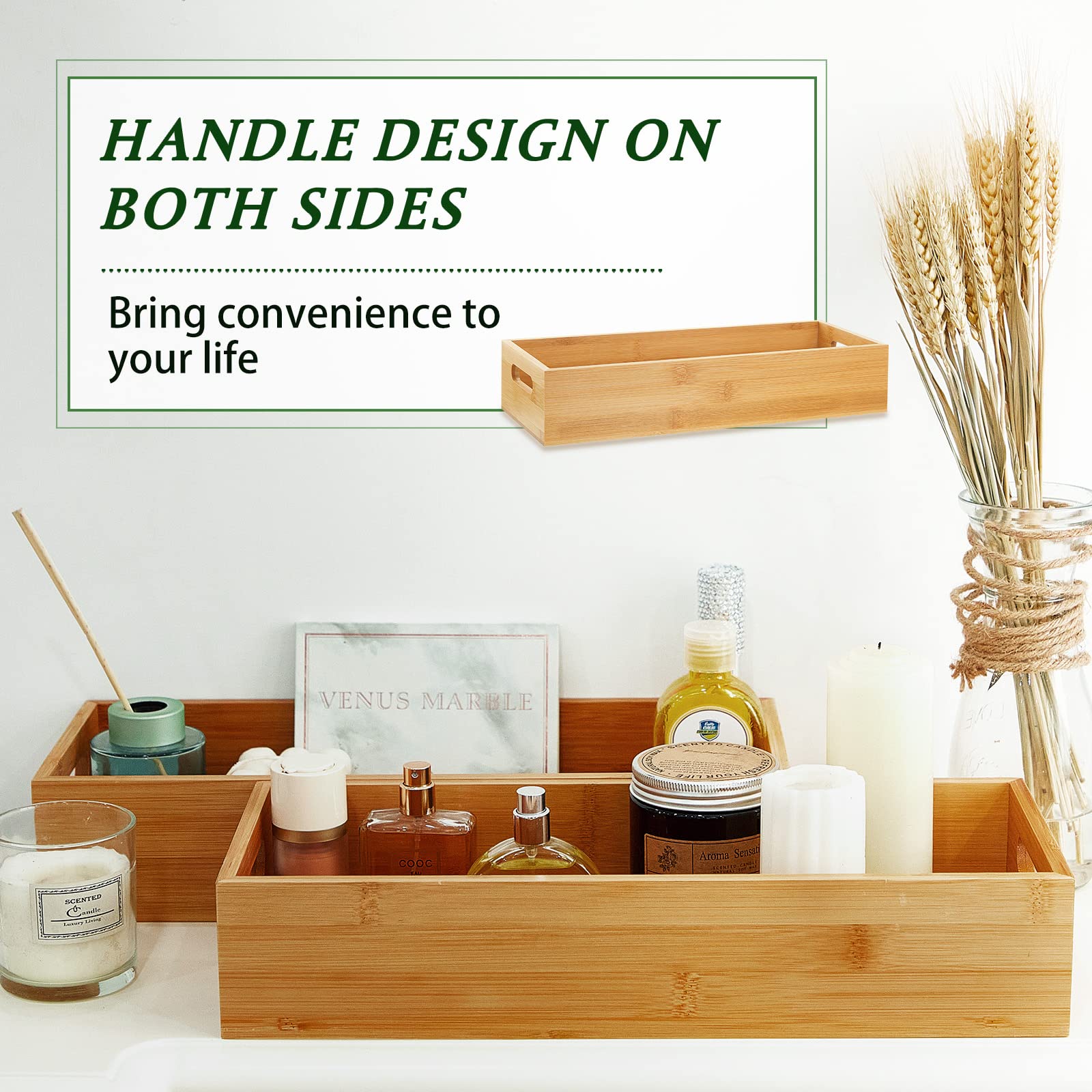 2 Pcs Bamboo Toilet Tank Tray Bathroom Trays Bamboo Bathroom Organizer Wood Toilet Paper Basket With Handles Bamboo Bathroom Box