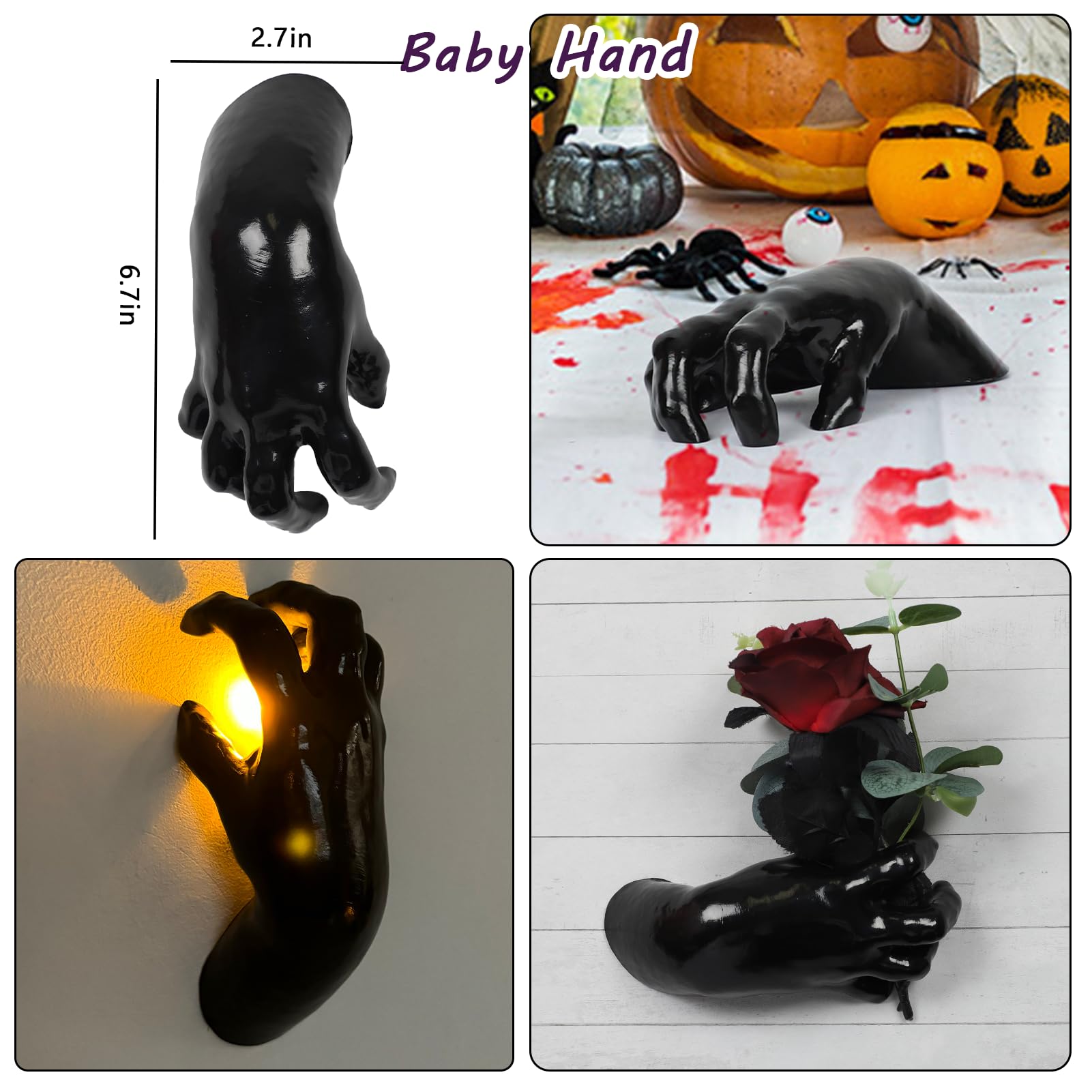 Dazonge Halloween Decorations Indoor/Outdoor, Pack Of 3 Wall Mounted Creepy Reaching Hands With Lighted Candles, Life-Sized Horr
