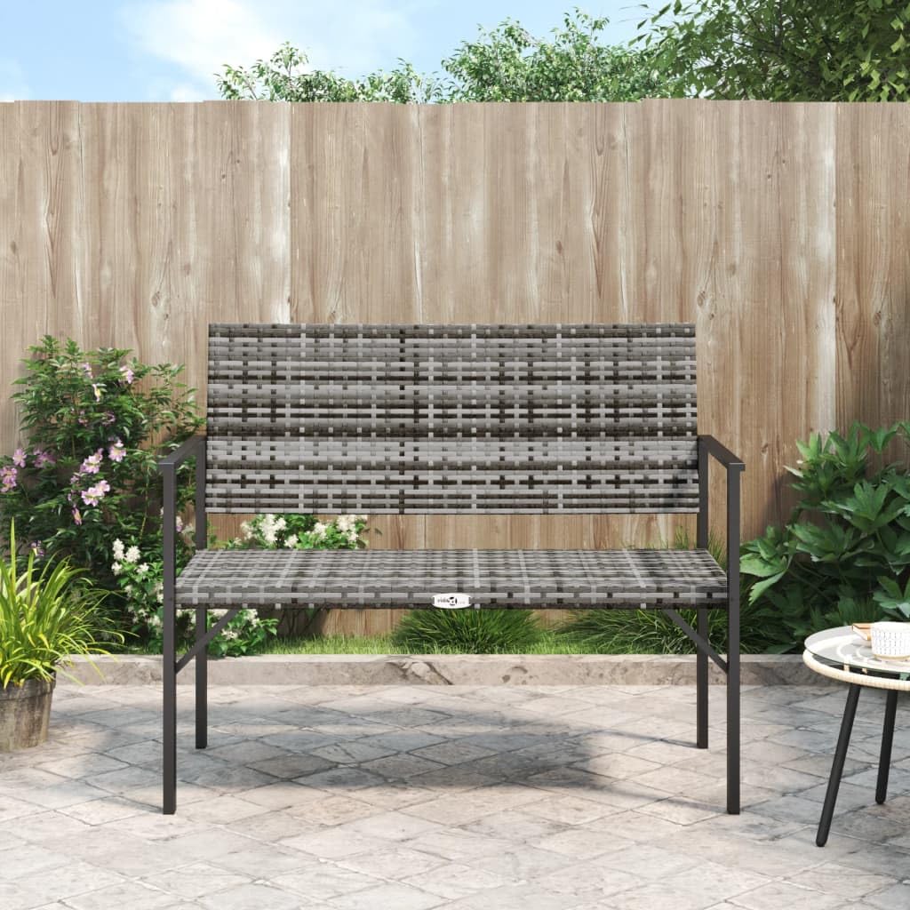 vidaXL 2-Seater Patio Bench in Gray- Robust Frame, Poly Rattan Material, Weather Resistant, Comfortable Seating with Armrests and Backrest, Great for Garden and Terrace