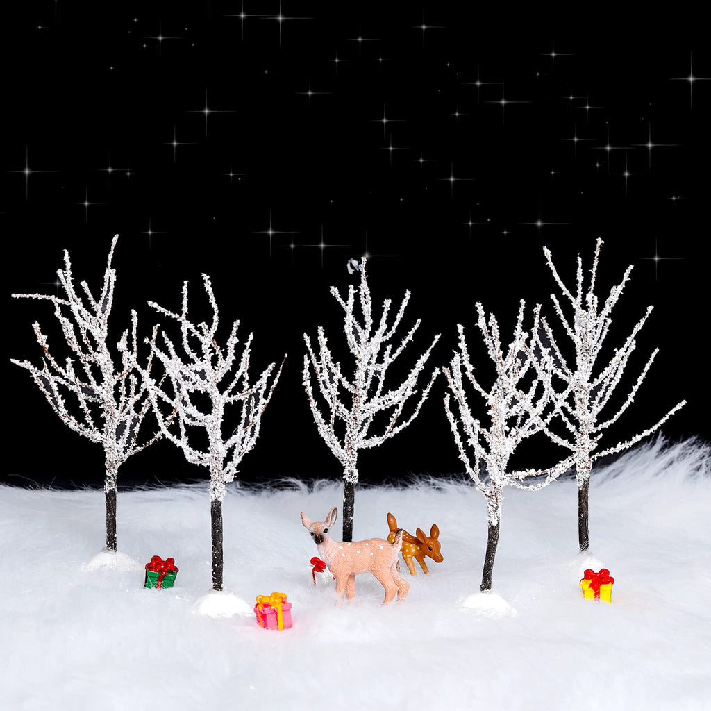 7 Pieces Mini Christmas Decor Trees,Snow Covered Branch Village Trees,Artificial Christmas Village Displays Tree, Winter Snow Mo