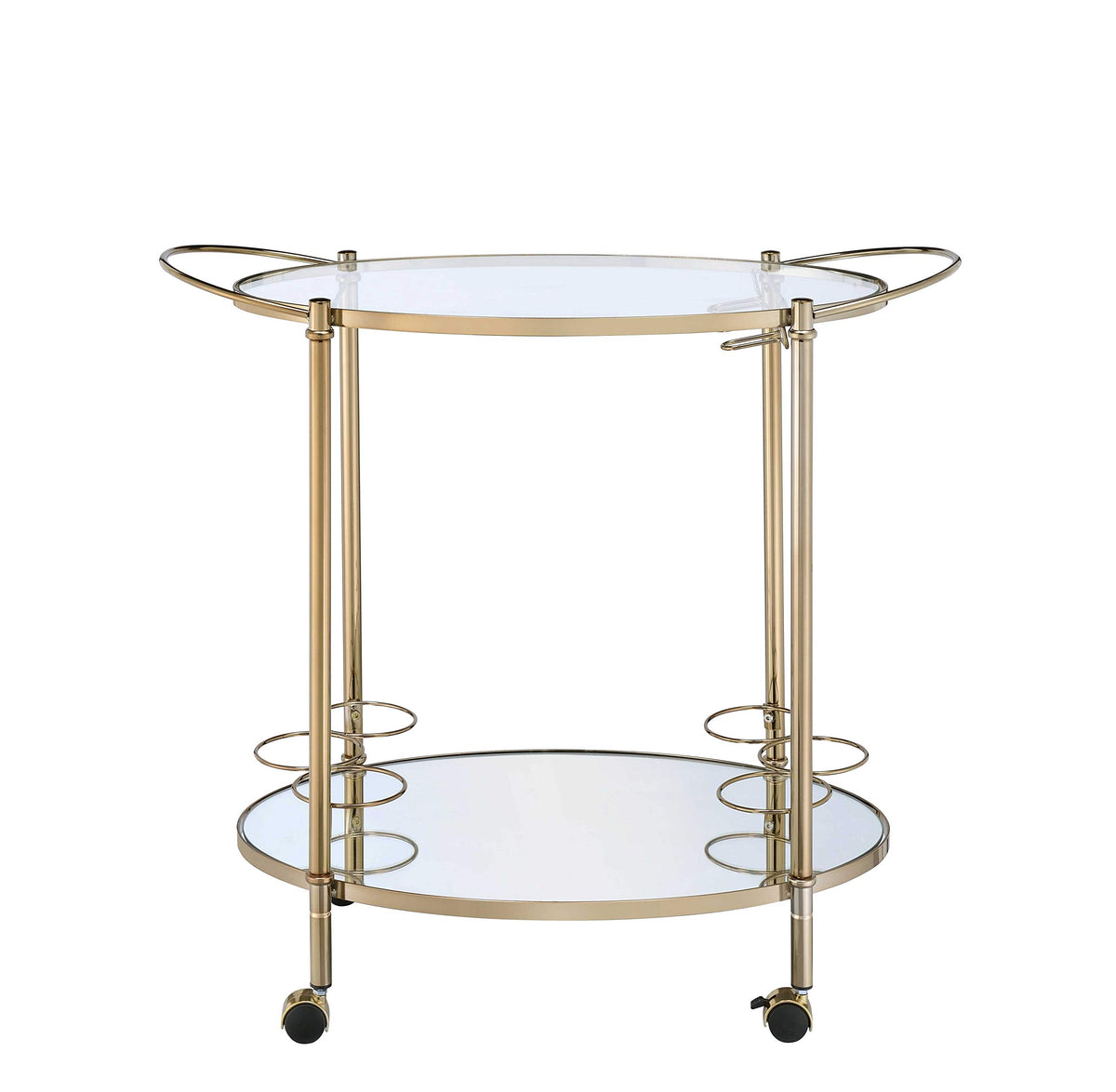 HomeRoots Metal Tube,Glass,Mirror 34' X 18' X 31' Champagne Metal Tube Serving Cart