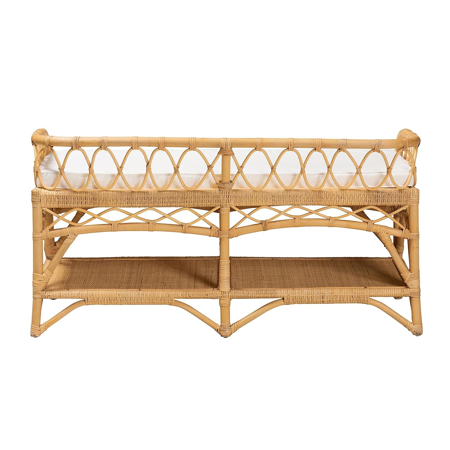 Baxton Studio Leryn Rattan Bench, White/Natural Brown (233-13162-HiT)