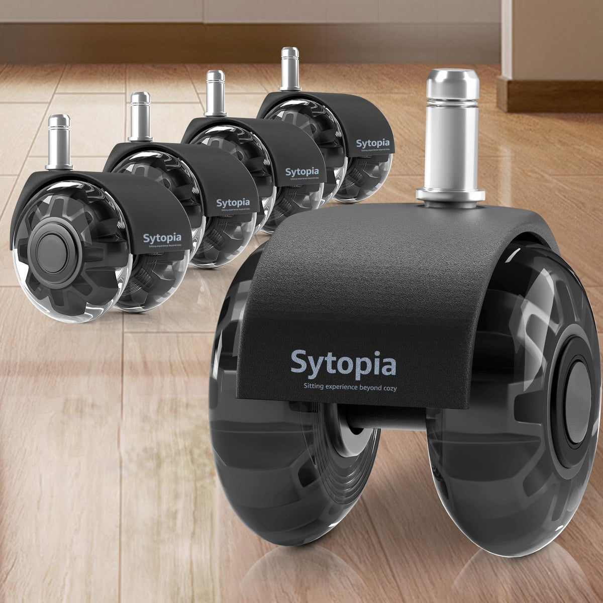 Office Chair Caster Wheels Set of 5 Heavy Duty & Safe for All Floors Including Hardwood 2' Rubber Replace Office Chair Mat, Uni