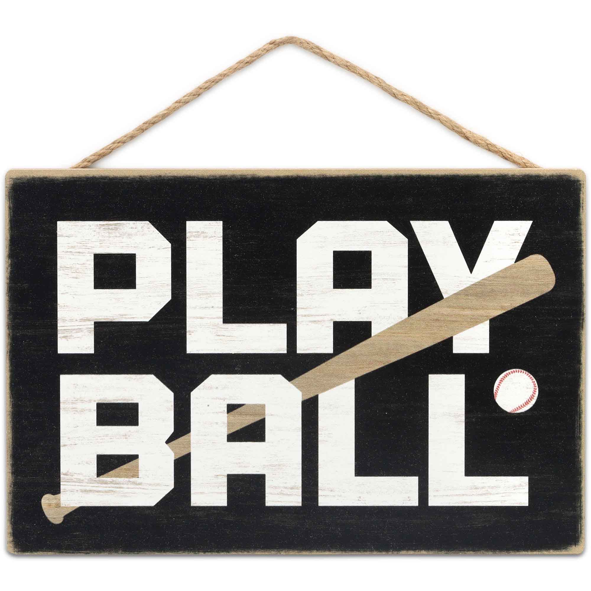 Open Road Brands Play Ball Baseball and Bat Hanging Wood Wall Decor - Fun Baseball Sign for Man Cave or Kids Bedroom