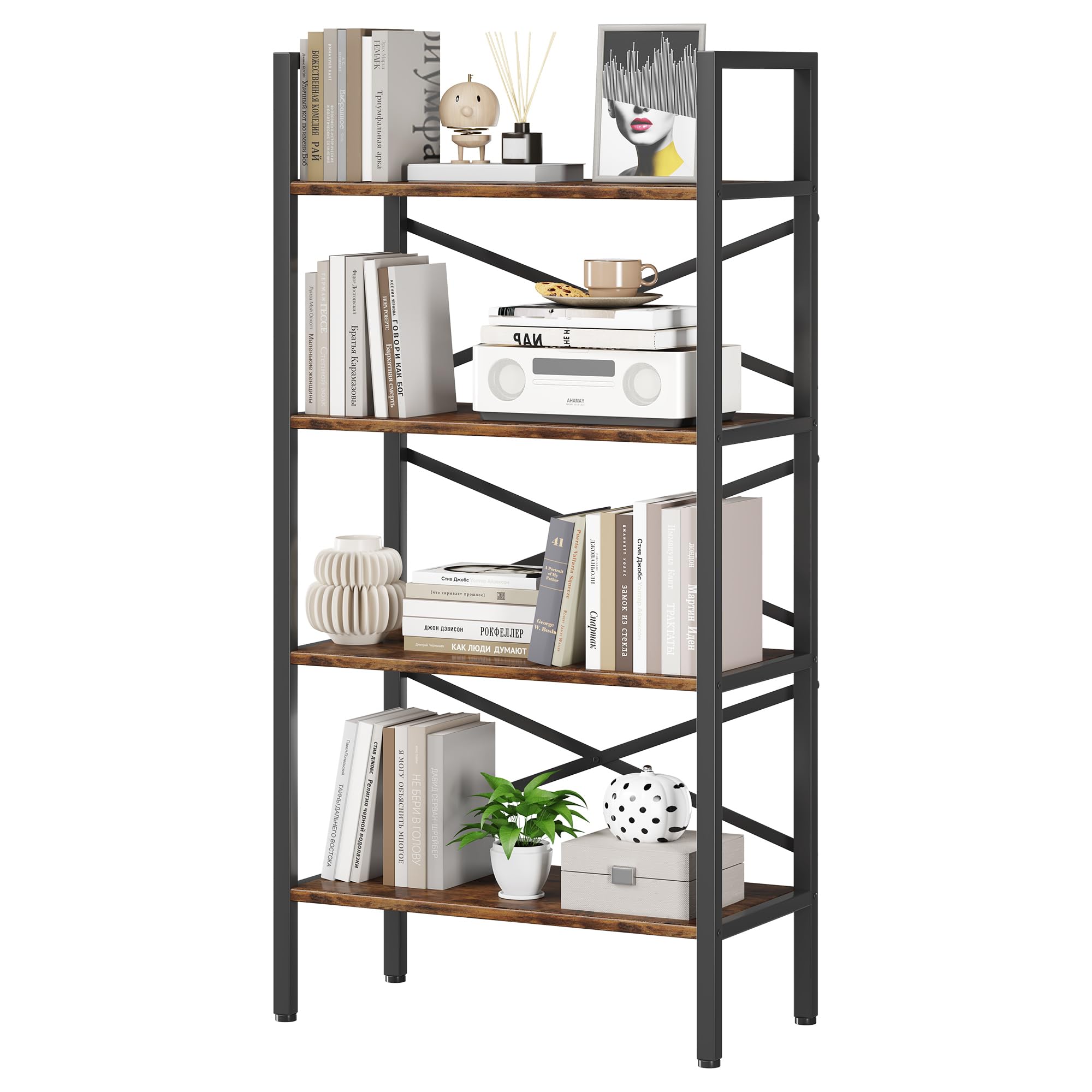 Homeiju 4 Tier Bookshelf 23.6'' Width, Kids Bookshelf With Storage, Small Bookcase With Open Shelves, Storage Organization For B