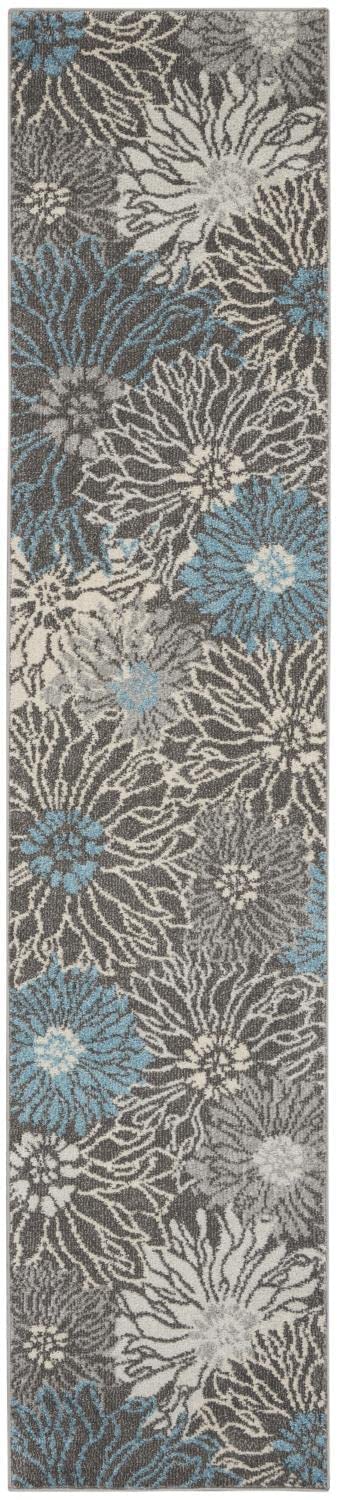 Nourison Passion Charcoal/Blue 2'2' X 10' Area Rug, Floral, Farmhouse, Easy Cleaning, Non Shedding, Bed Room, Living Room, Dini