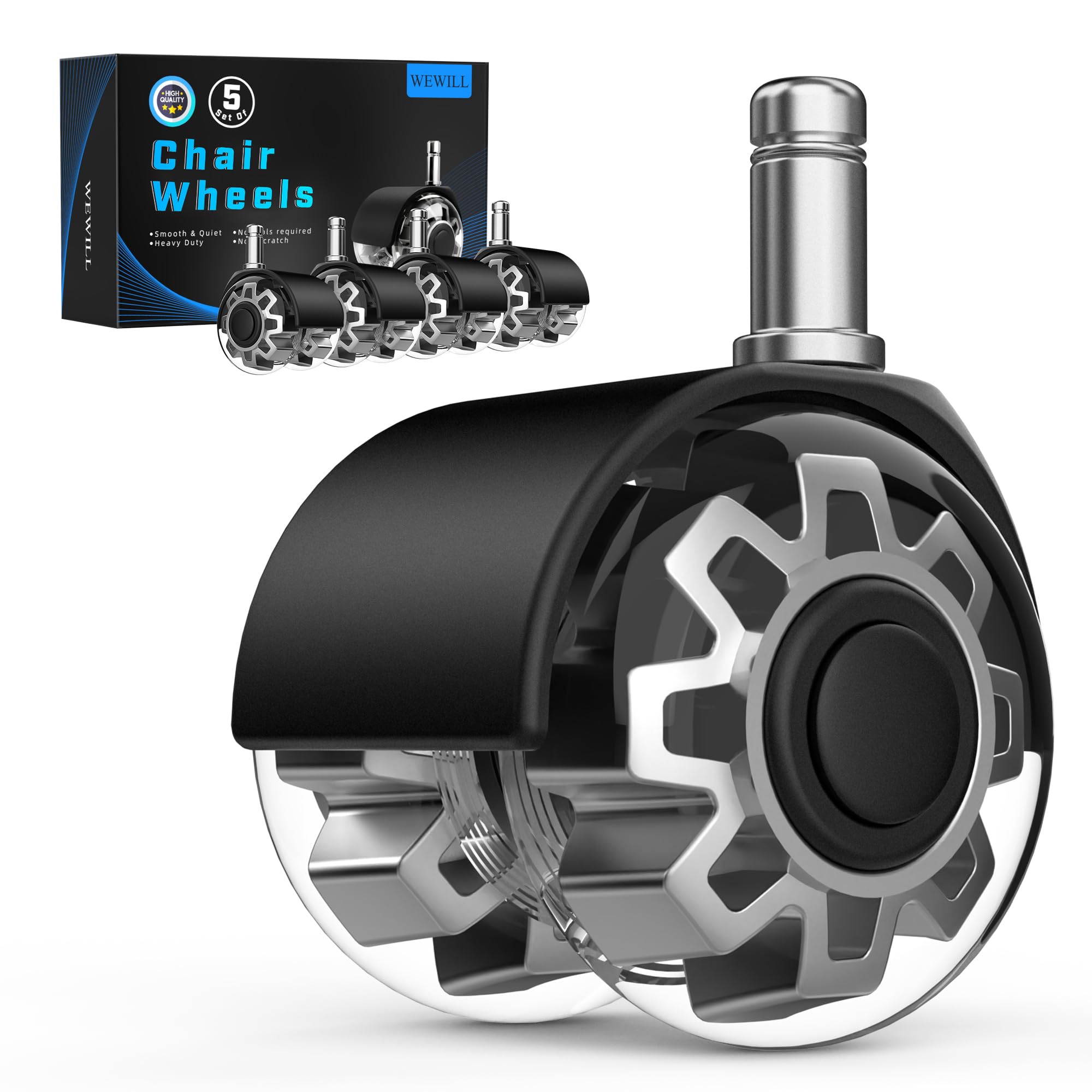 Wewill Office Chair Wheels, Rubber Replacement Caster Heavy Duty Wheels For Computer Desk Chair To Replace Office Chair Mats, Pr