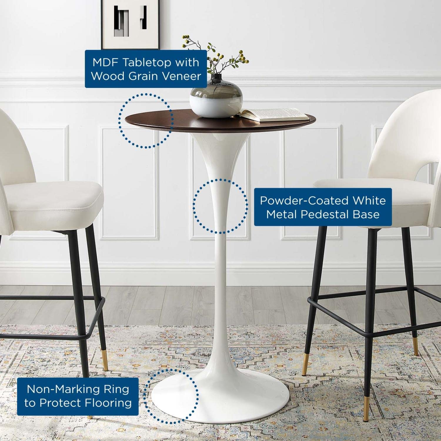 Modway Lippa Bar Table with White Cherry Walnut Finish EEI-5199-WHI-CHE