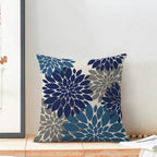 Cxmeifly Navy Blue Summer Outdoor Pillow Covers 18X18 Inch Set Of 2 Dusty Blue Grey Dahlia Floral Decor Throw Pillows Modern Geo