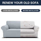 2025 New Stretch Sofa Slipcovers Couch Cover For 3 Cushion Furniture Protector Sofa Covers With Elastic Bottom Jacquard Fabric Small Checks For Pets, Kids -Sofa, Silver
