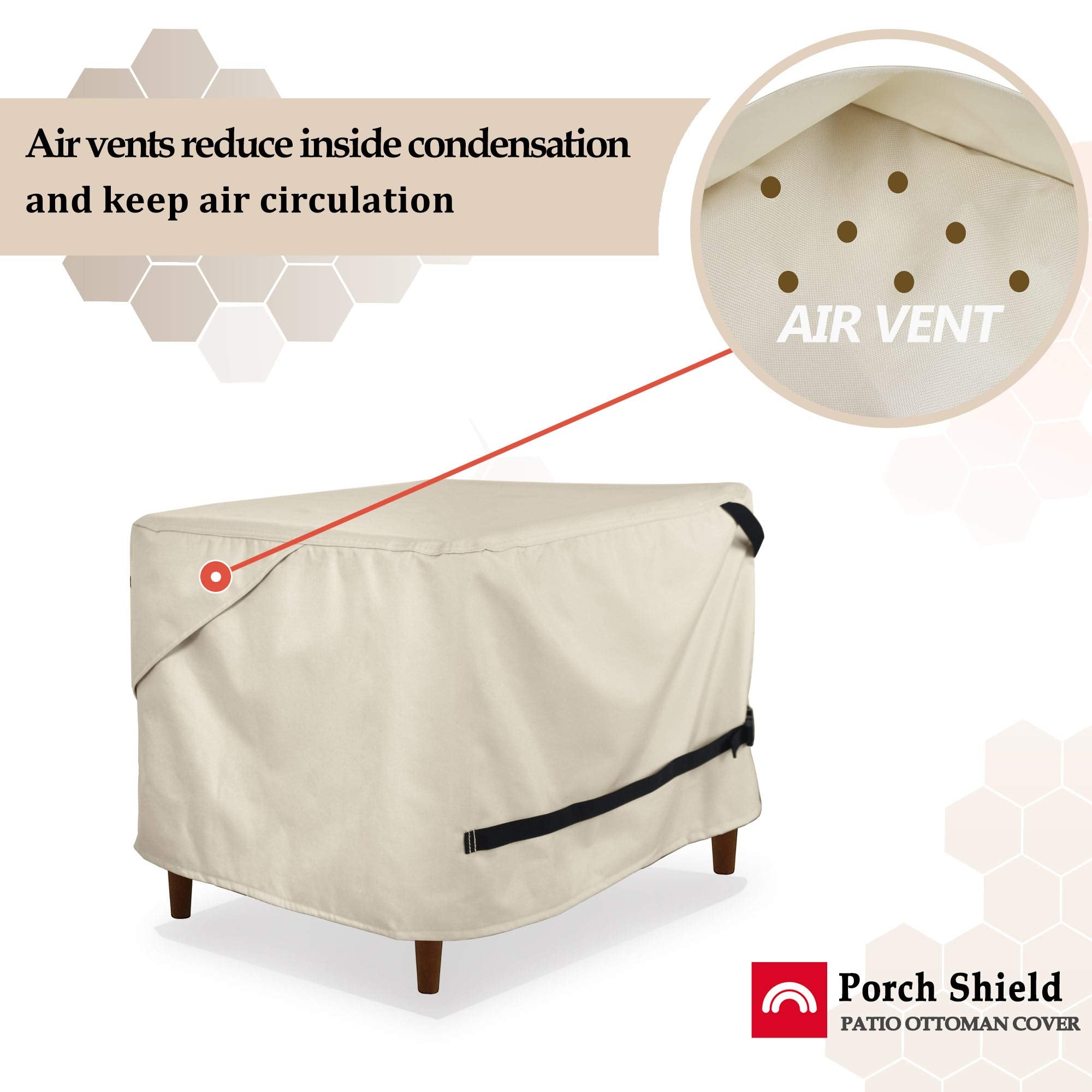 Porch Shield Patio Ottoman Cover - Waterproof Outdoor Square Side Table Covers - 22L X 22W X 18H Inch, Beige