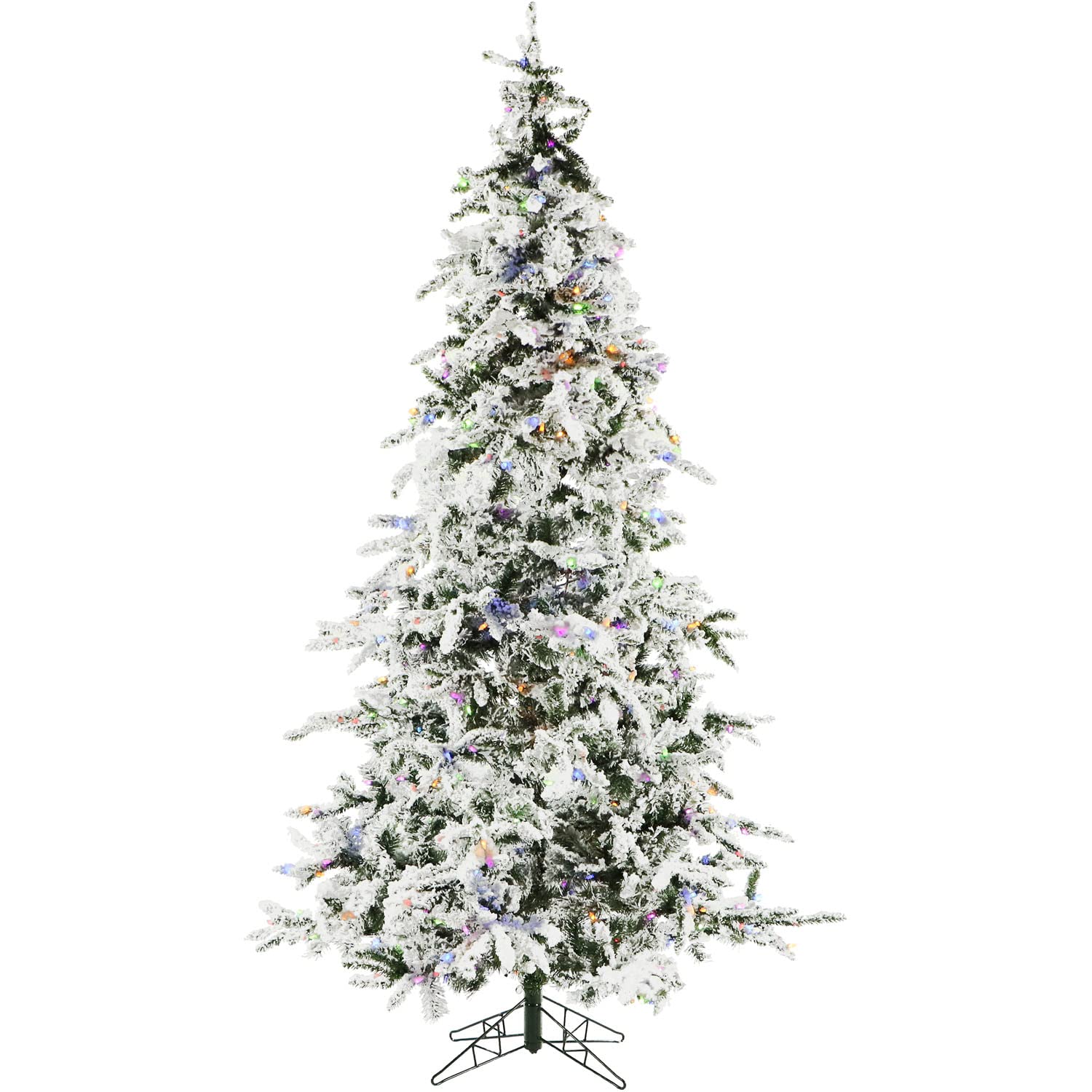 Christmas Time 7.5-Ft. White Pine Snowy Artificial Christmas Tree With Dual Multicolor & Warm White Led Lights, Pvc, Holiday Decor For Home And Office, Flame Retardant