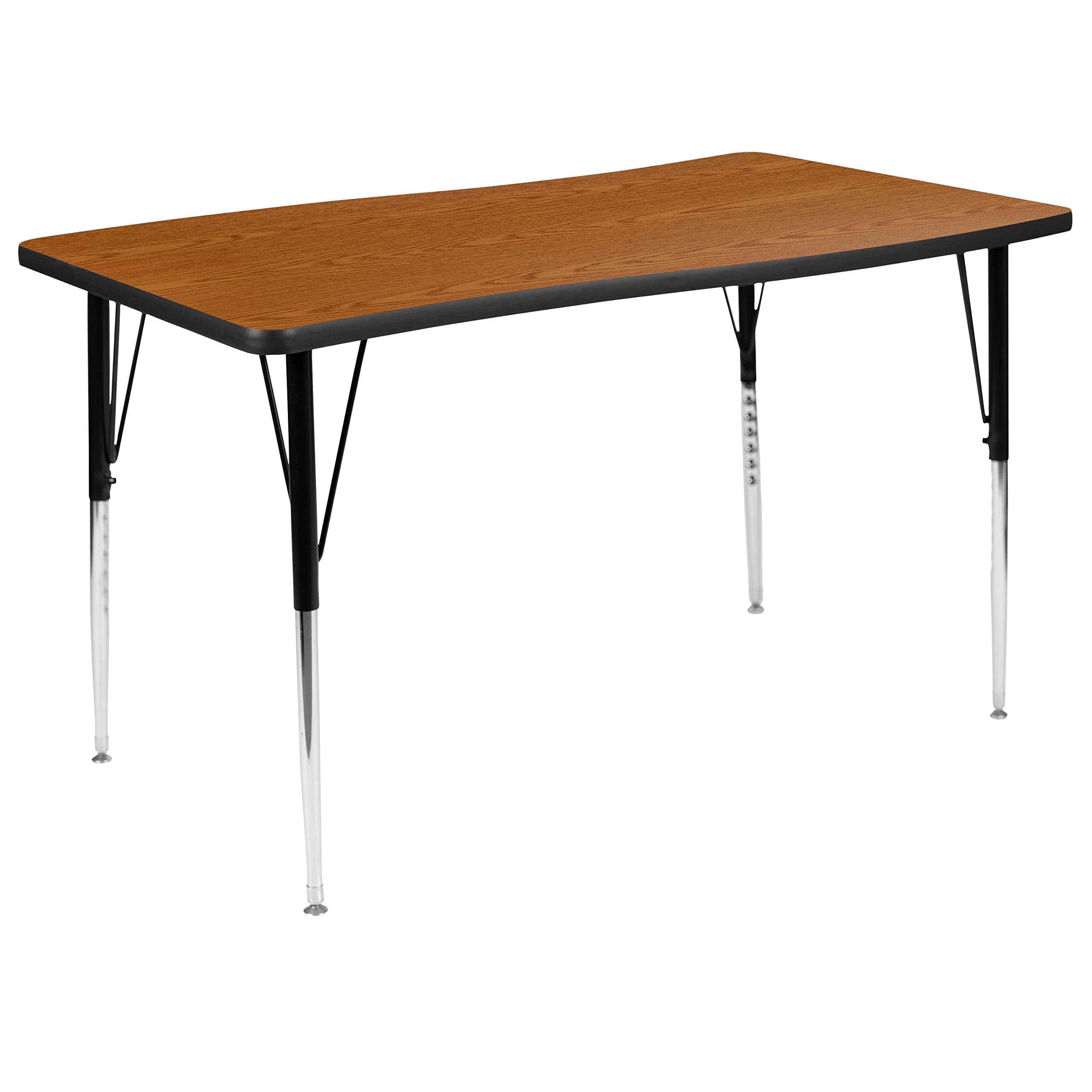 Flash Furniture 28'W X 47.5'L Rectangular Wave Collaborative Oak Thermal Laminate Activity Table - Standard Height Adjustable Legs