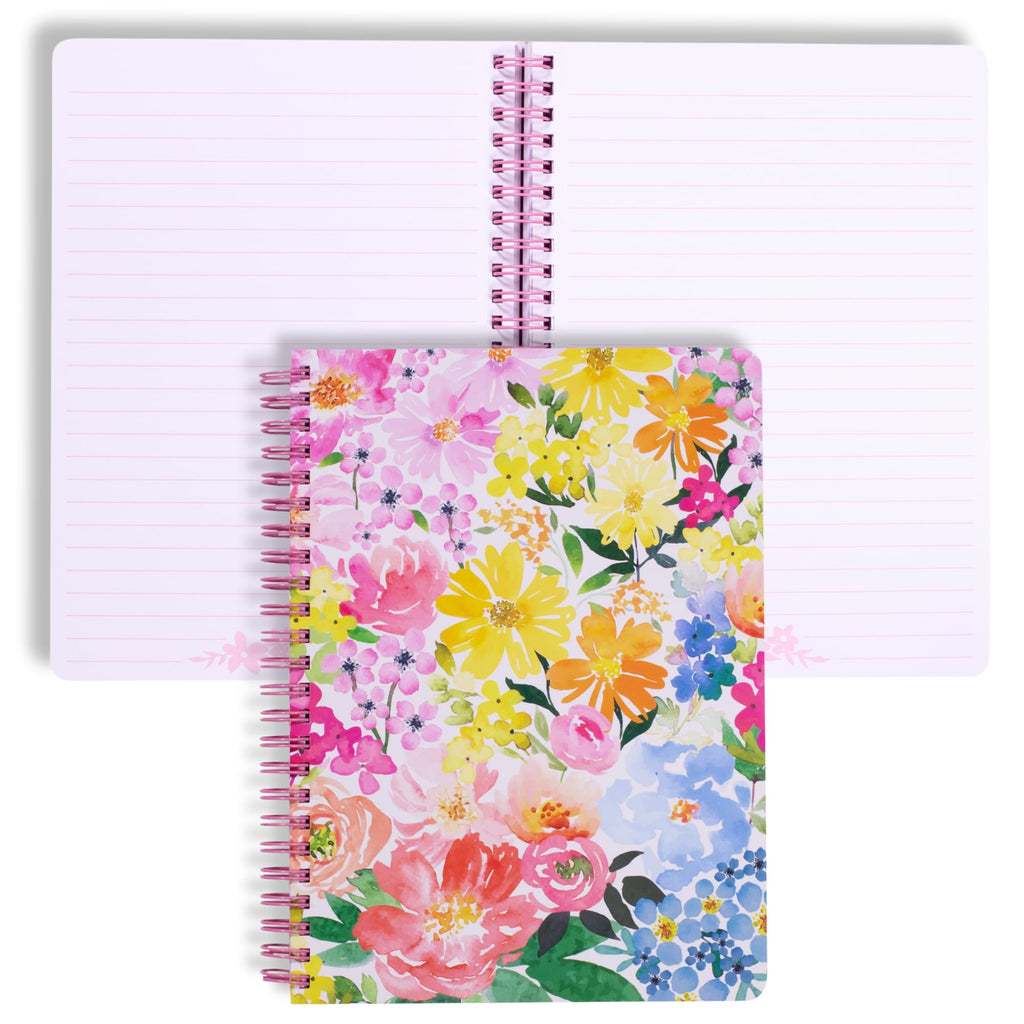 Steel Mill & Co Cute Floral Mini Spiral Notebook, 8.25' X 6.25' Journal With Durable Hardcover And 160 Lined Pages, Summer Gar