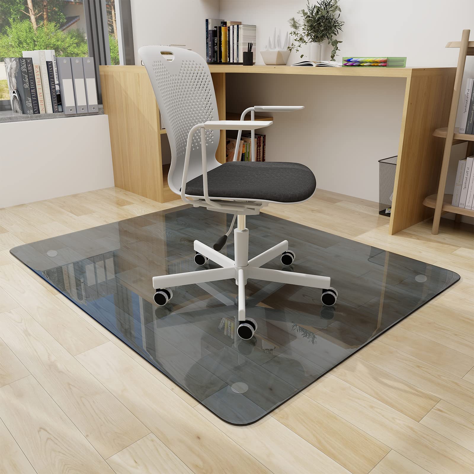 Glsland Office Chair Mat, 36' X 46' Grey Tempered Glass Floor Mat For Office Chair On Carpet, 1/5' Thick Computer Floor Mat With 4 Anti-Slip Pads