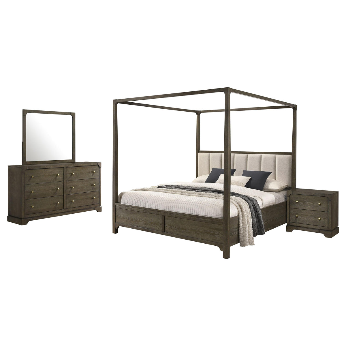 Coaster Home Furnishings Gran Park Modern Classic 4-Piece Bedroom Set Eastern King Size Canopy Bed Frame 80-inch Headboard Dark Cocoa 224931KE-S4