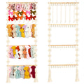 Headband Holder - Bow Holder for Baby Girl - Macrame Bow Organizer for Baby Girl w/ 48 Metal Hooks, 6 Slings & Wooden Bead - Spa