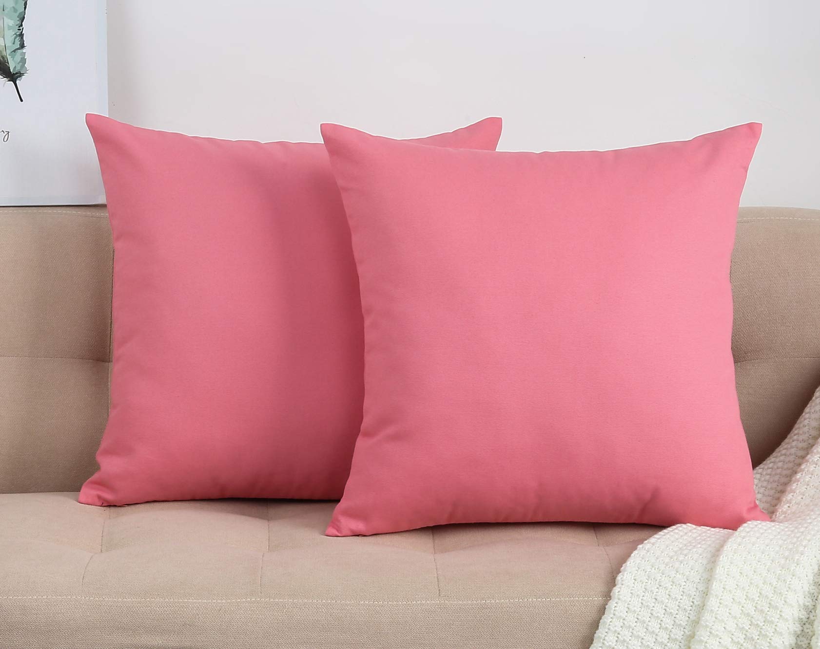 Tangdepot Handmade Decorative Solid 100% Cotton Canvas Throw Pillow Covers/Pillow Shams, (22'X22', Pink)