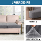 H.Versailtex Stretch 2 Piece T Cushion Sofa Slipcovers Individually Sofa Cushion Covers For 2 Cushion Couch Sofa Seat Cushion Covers With Elastic Bands Featuring Thicker Jacquard Fabric, Dove