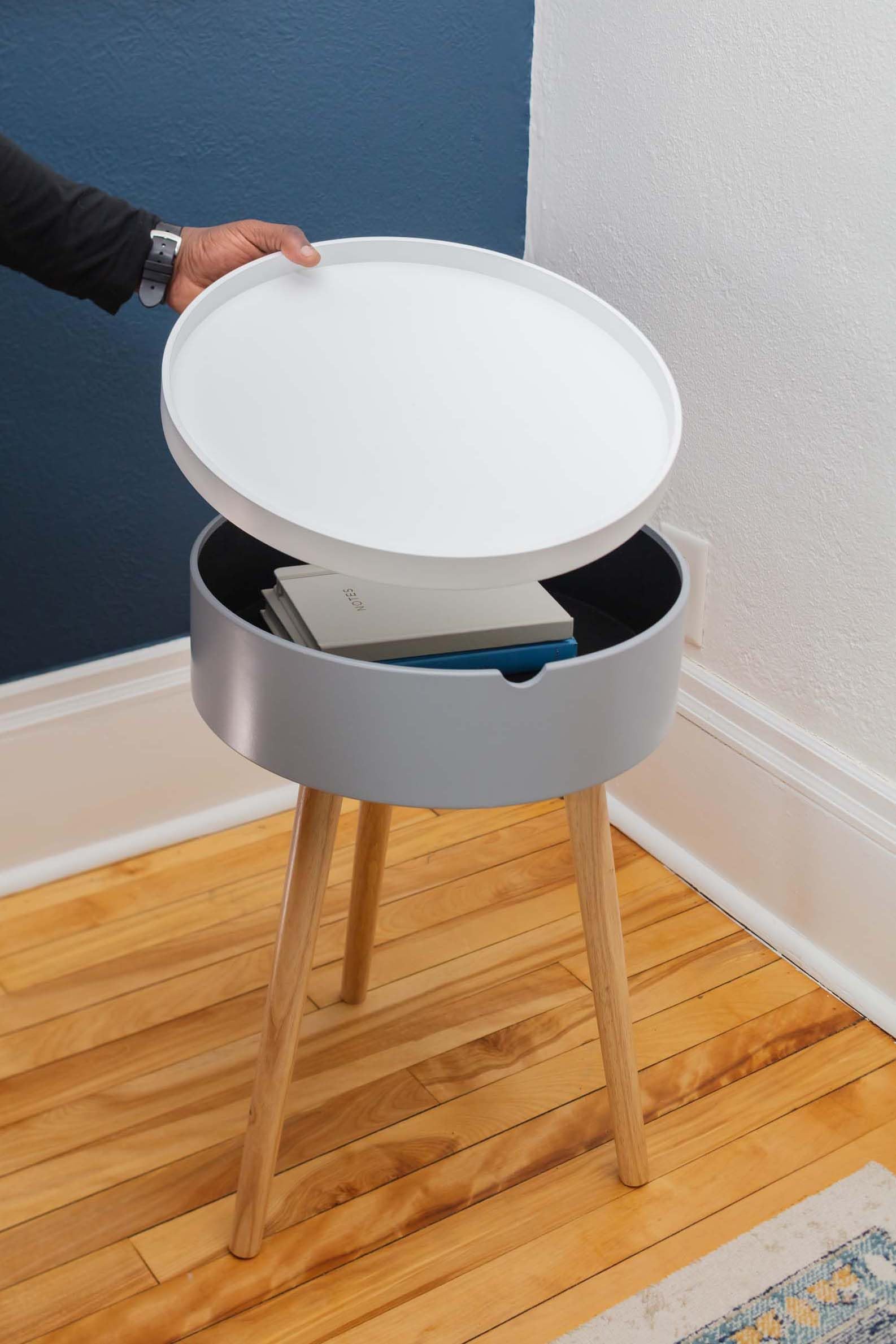 Safco Products Ec8884 Tray Top End Table With 1-Storage & Organization Bin. Home, Office And Bedroom. Natural Wood Legs