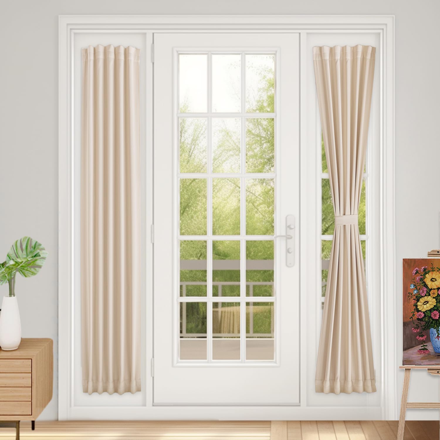 Vatge French Door Curtain Front Door Curtains for Glass Window,Sidelight Curtains for Front Door, 1 Panel, W12 x L72, Light Beig