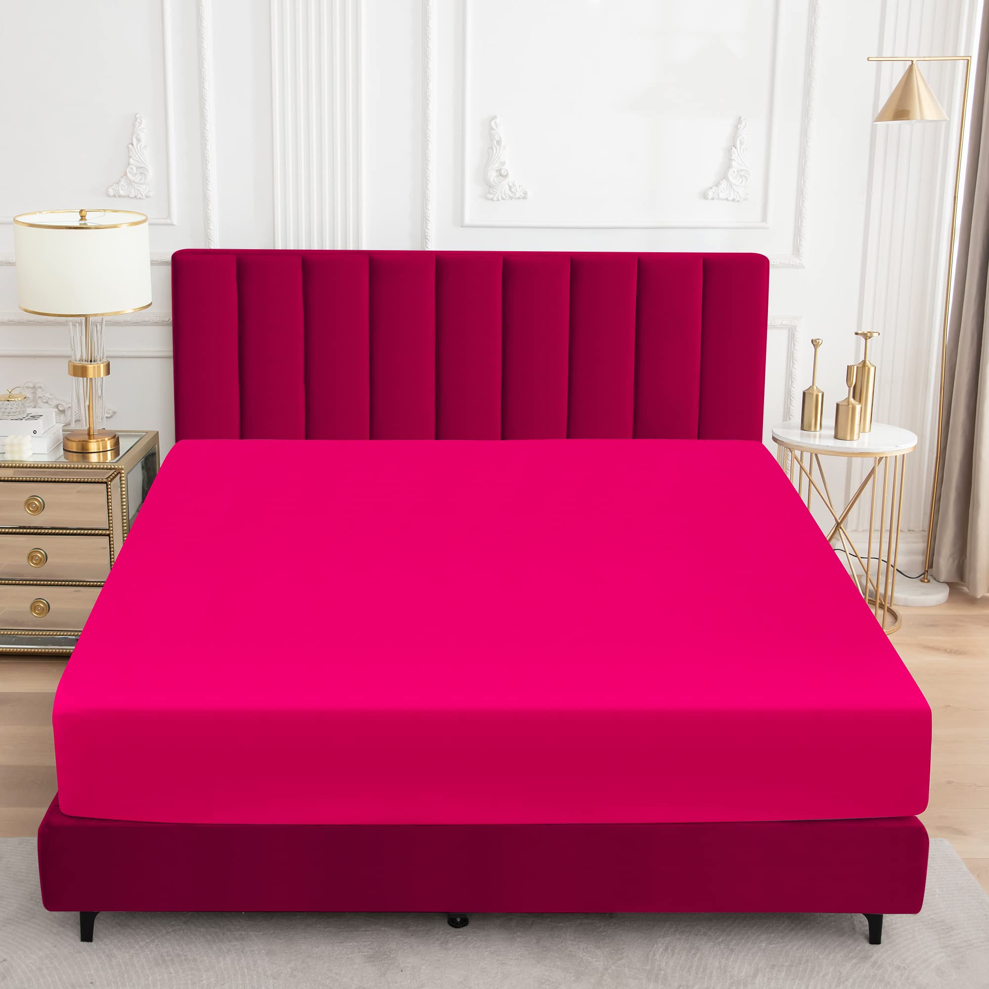 Sufdari Twin Mattress Protector Waterproof,Mattress Cover Twin Size For Bed,18' Deep Pocket Fitted Sheet Style Mattress Protector With Elastic Rubber Band-Deep Pink,Twin