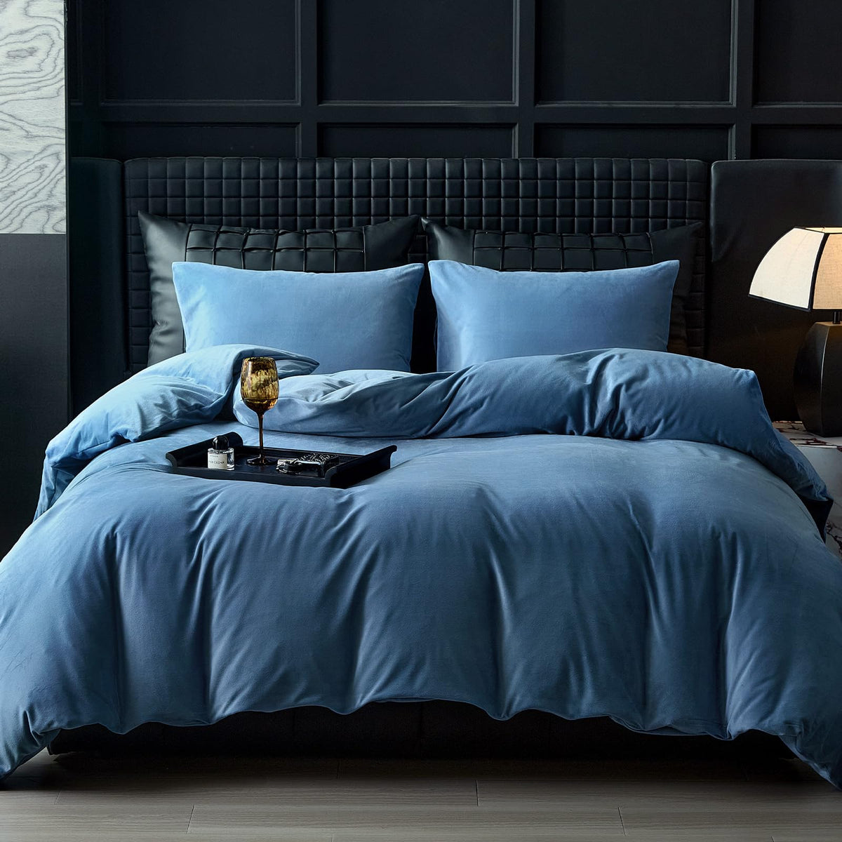 Warmdern Light Blue Velvet Duvet Cover King Size Flannel Duvet Cover Bedding Sets, 3Pcs Ultra Soft Luxury Textured Modern Crysta