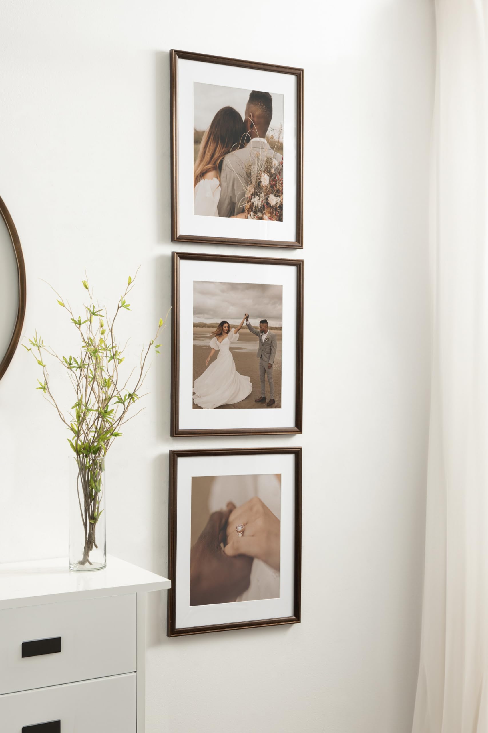 Kate And Laurel Adlynn Rectangle Picture Frame Set Of 3, 14 X 18 Matted To 11 X 14, Bronze, Vintage Three-Piece Frame Set For Ga